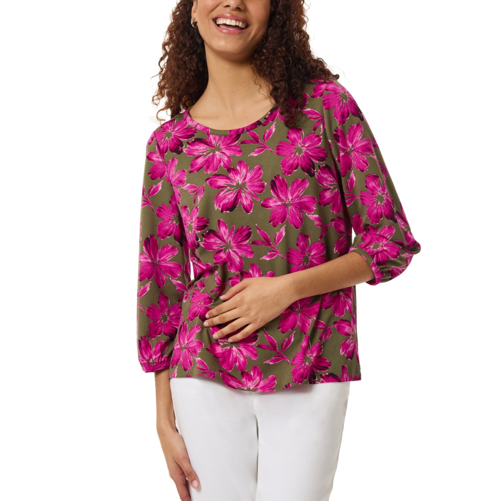 Jones New York Small Petite Pink Floral Printed Crewneck 3/4-Sleeve Top NWT